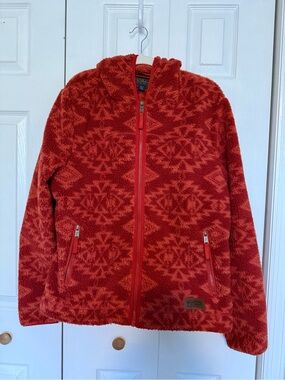 Pendleton Red Patterned Hooded Zip Fleece Jacket; perfect worn 1x